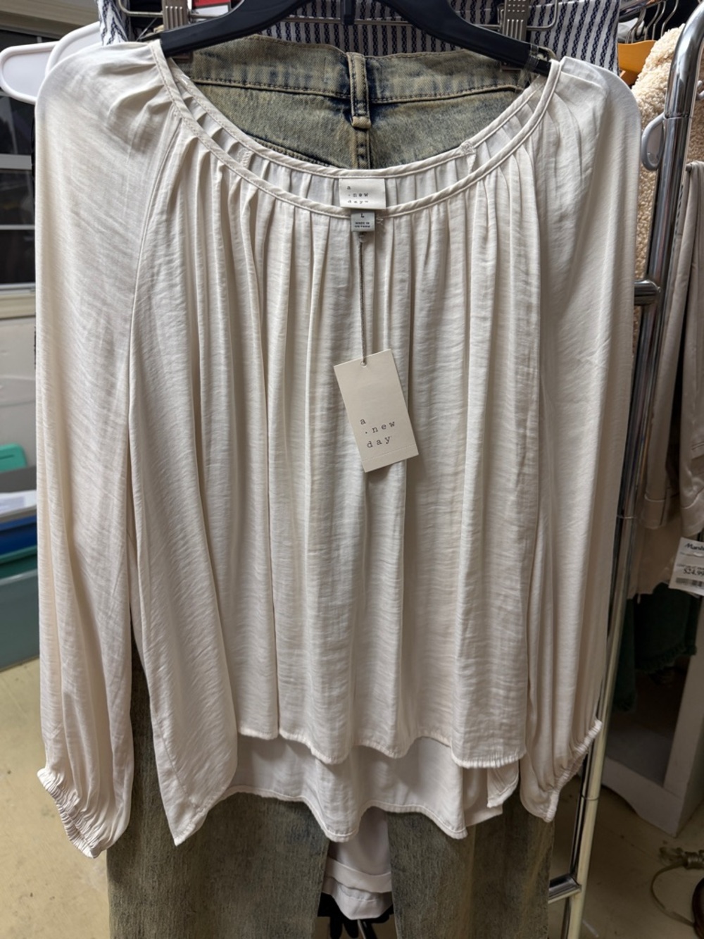 a new day Cream Gathered Neck Long-Sleeve Blouse